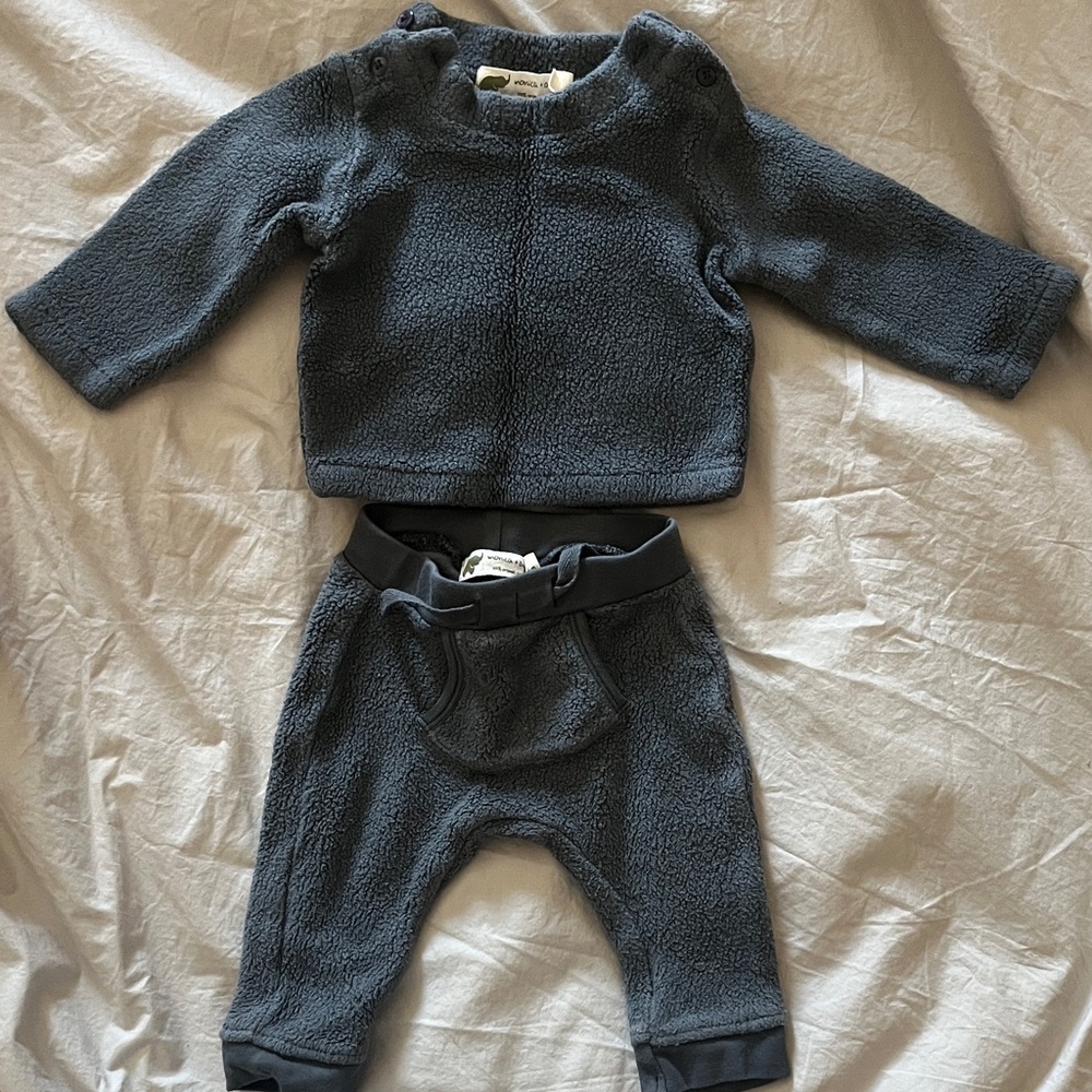 Monica and Andy Cozy Fleece Baby Outfit in Dark Gray